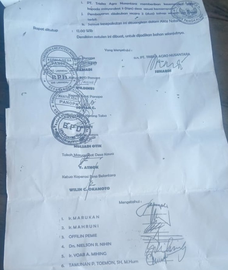 Masyarakat Karang Taba Minta Kejelasan Dana Hibah Pembinaan dan Permodalan ke Koperasi Bina Belantara Untuk Tiga Desa Dan Menuntut Kewajiban Plasma 20℅ Dari PT. TAN
